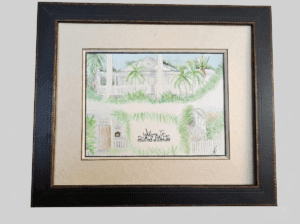 Galerie 41 Encadrement d'une aquarelle. Double filet et biseau anglais..