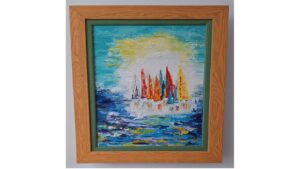 Galerie 3 Encadrement d'une peinture à la gouache. Encadrement baguette en bois brut rehaussé d'une Marie-Louise