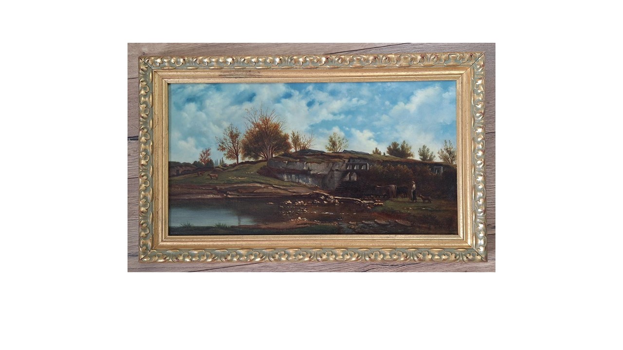 Baquette dorée style ancien pour encadrement tableau d'un paysage sur toile